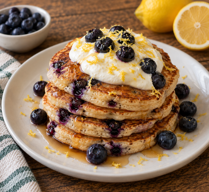 Lemon Blueberry Cottage Cheese Protein Pancakes